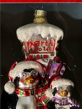 Christopher Radko Red, Purple, White North Pole Penguin Family Ornament